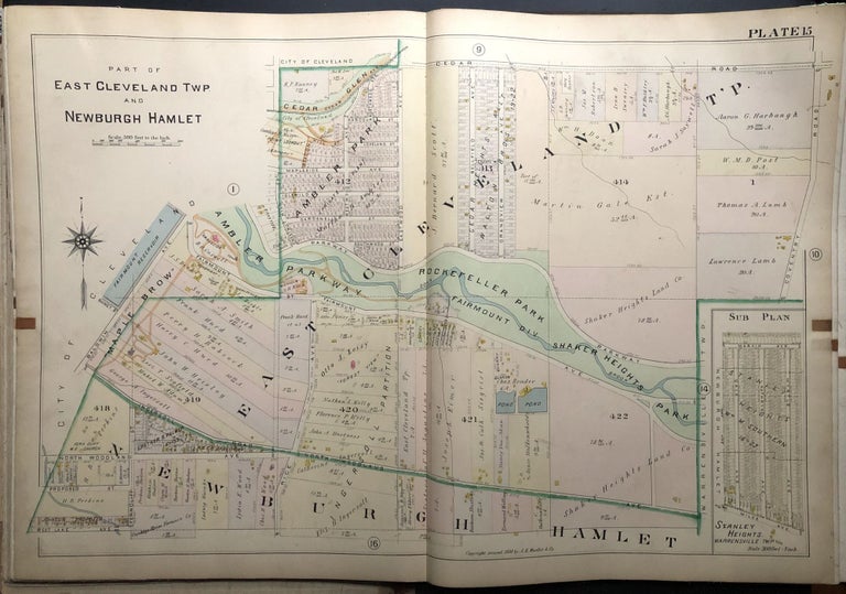 Item #H29053 East Cleveland Township & Newburgh Hamlet, OH, 1898 linen-backed double-page color map 32 x 22" Thomas Flynn.