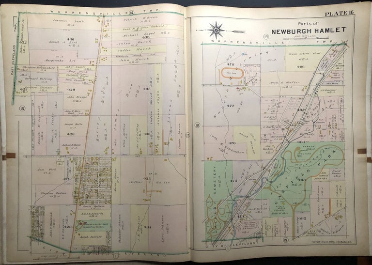 Item #H29054 Parts of Newburgh Hamlet, OHm 1898 linen-backed double-page color map 32 x 22" Thomas Flynn.