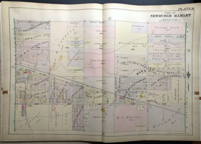 Item #H29056 Part of Newburgh Hamlet, OH: Mars & Rice Aves., RR Track, 1898 linen-backed double-page color map 32 x 22" Thomas Flynn.