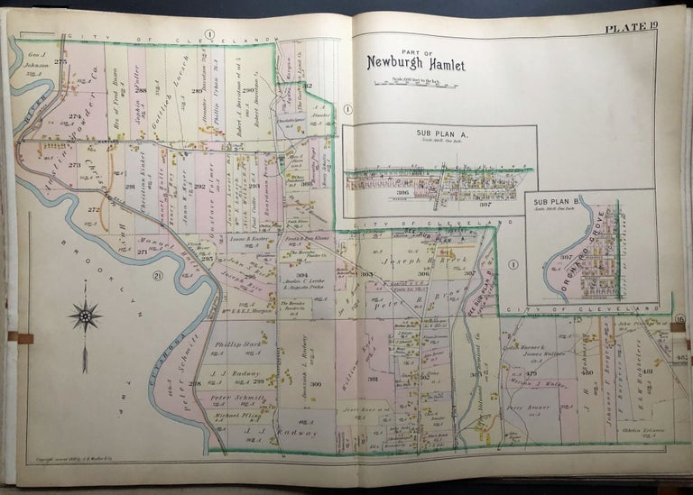 Item #H29057 1898 map: Part of Newburgh Hamlet, OH: Brecksville & Independence Rds, Harvard Rd., Cuyahoga River, linen-backed double-page color 32 x 22" Thomas Flynn.