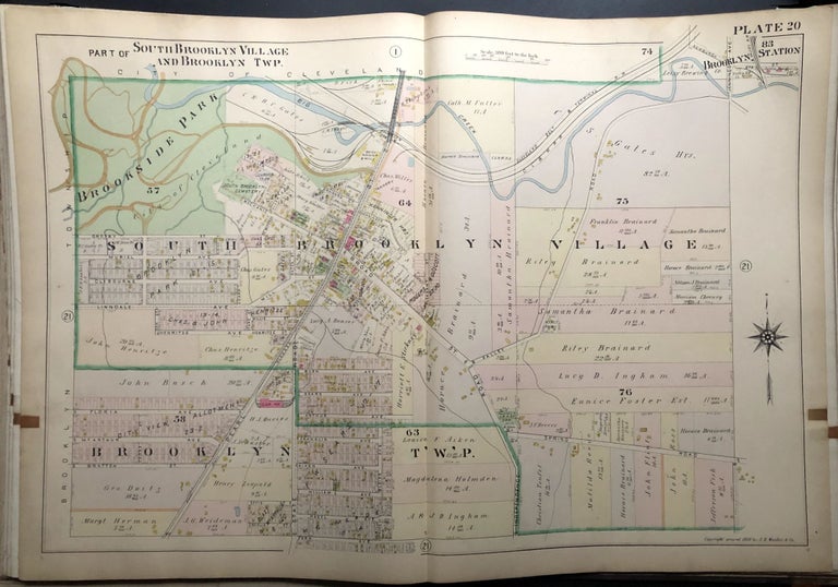 Item #H29058 South Brooklyn Village & Township, OH, 1898 linen-backed double-page color map 32 x 22" Thomas Flynn.