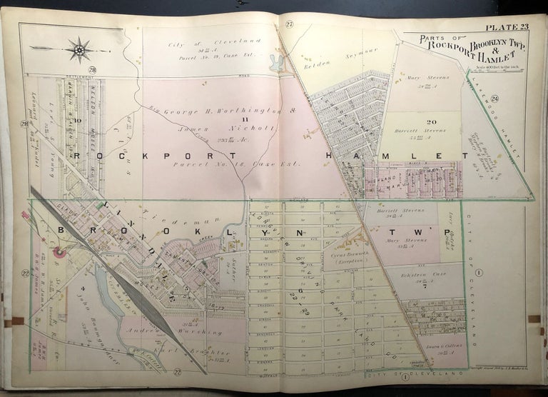 Item #H29061 Parts of Brooklyn Township & Rockport Hamlet, OHm 1898 linen-backed double-page color map 32 x 22" Thomas Flynn.