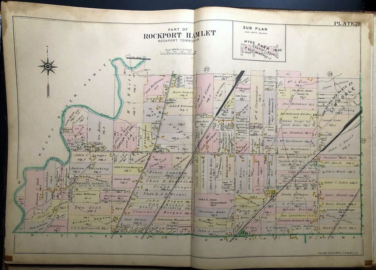 Item #H29066 1898 map: Part of Rockport Hamlet, OH: Lindale Rd., Berea Rd, Harrington Rd., linen-backed double-page color 32 x 22" Thomas Flynn.