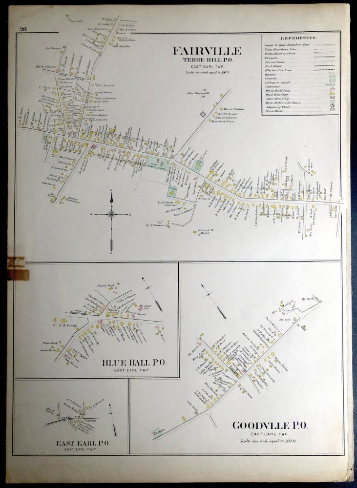 Item #H29068 1899 linen-backed 22.5 x 16" map: Fairville, Blue Ball, East Earl, Goodville, from Survey Atlas of Lancaster County, PA