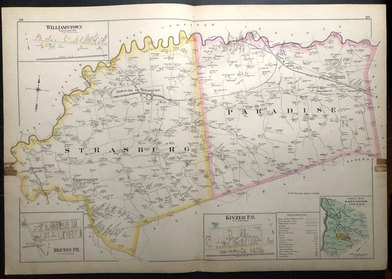 Item #H29069 1899 33x22" linen-backed color map: Stasburg and Paradise, from Survey Atlas of Lancaster County, PA