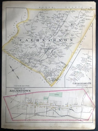 1899 33x22" color map: Leacock, Intercourse, Caernarvon, Adamstown, West Cocalico, from Survey Atlas of Lancaster County, PA