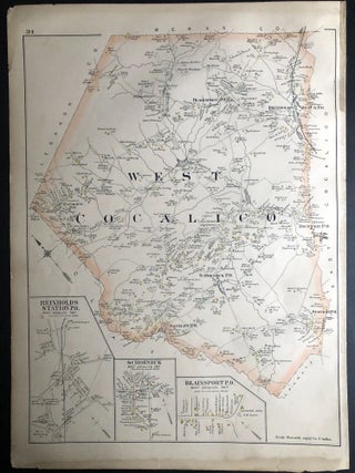 1899 33x22" color map: Leacock, Intercourse, Caernarvon, Adamstown, West Cocalico, from Survey Atlas of Lancaster County, PA