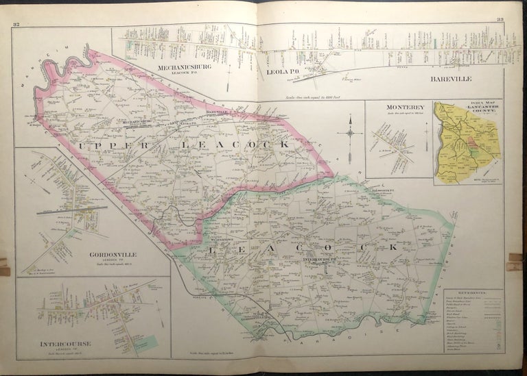 Item #H29073 1899 33x22" linen-backed color map: Leacock, Intercourse, etc., from Survey Atlas of Lancaster County, PA