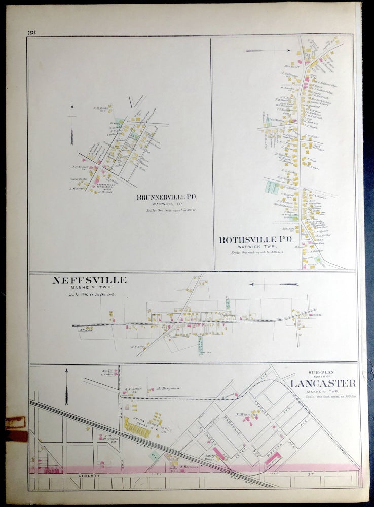 Item #H29075 1899 linen-backed 22.5 x 16" map: Brunnerville, Rothsville, Neffsville, etc., from Survey Atlas of Lancaster County, PA