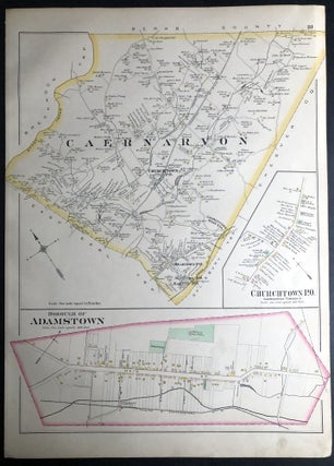 1899 33x22" color map: Leacock, Intercourse, Caernarvon, Adamstown, West Cocalico, from Survey Atlas of Lancaster County, PA