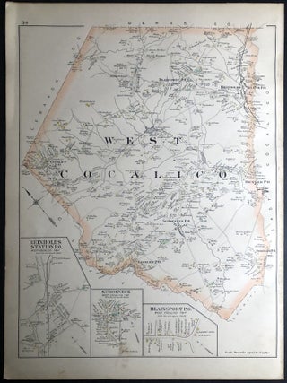 1899 33x22" color map: Leacock, Intercourse, Caernarvon, Adamstown, West Cocalico, from Survey Atlas of Lancaster County, PA