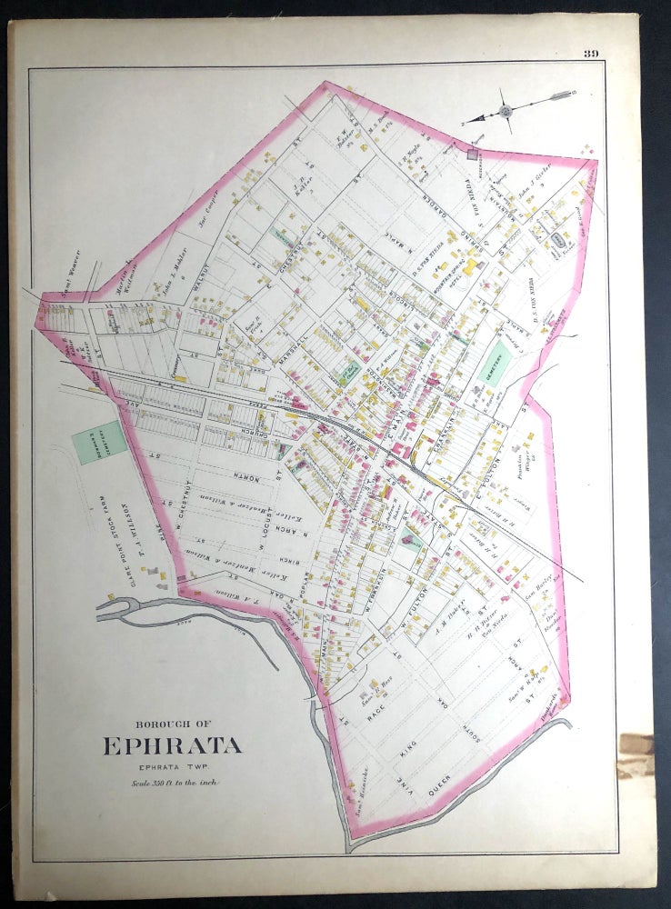 Item #H29079 1899 linen-backed 22.5 x 16" map: Borough of Ephrata, from Survey Atlas of Lancaster County, PA