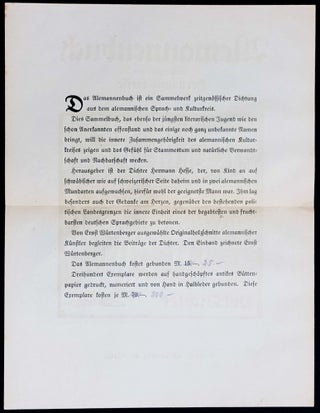 Original illustrated flyer advertising Hermann Hesse's Alemannenbuch