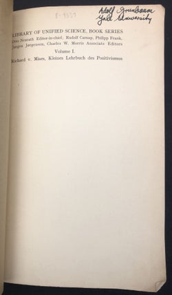 Adolf Grunbaum's copy of Kleines Lehrbuch des Positivismus. Einführung in die empiristische Wissenschaftsauffassung