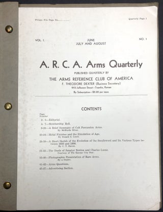 A. R. C. A. Arms Quarterly, Vol. 1 nos. 1-3 (June-December, 1933), Vol. 2 nos. 1-2 (1934)