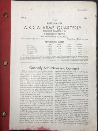 A. R. C. A. Arms Quarterly, Vol. 1 nos. 1-3 (June-December, 1933), Vol. 2 nos. 1-2 (1934)