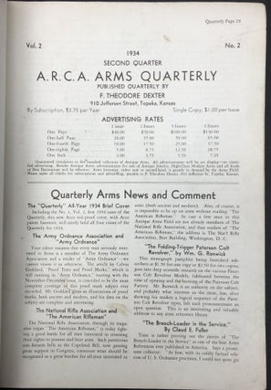 A. R. C. A. Arms Quarterly, Vol. 1 nos. 1-3 (June-December, 1933), Vol. 2 nos. 1-2 (1934)
