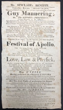 Item #H29416 1816 London theatrical broadsheet: Mr. Sinclair's Benefit -- Guy Mannering,...