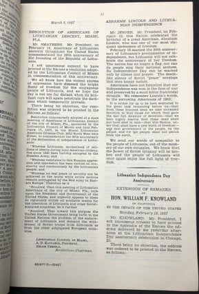 Freedom for Lithuania, "Lithuania's independence day in the Congress of the United States." 39th anniversary, February 16, 1957 excerpts from proceedings of the United States Senate and House of Representatives in First session of the Eighty-fifth Congress