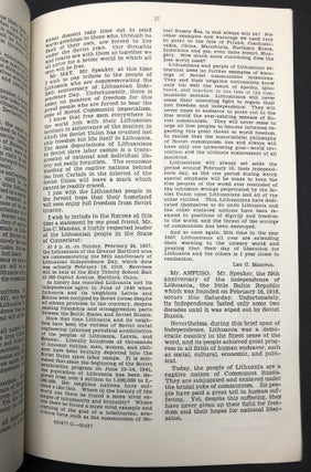 Freedom for Lithuania, "Lithuania's independence day in the Congress of the United States." 39th anniversary, February 16, 1957 excerpts from proceedings of the United States Senate and House of Representatives in First session of the Eighty-fifth Congress