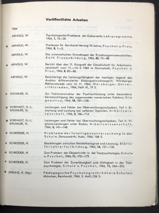 Gesamtverzeichnis der Arbeiten aus den Jahren 1964-1966, Psychologisches Institut der Universitat Wurzburg