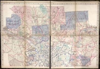 1931 56x80" linen backed Official Map of Pittsburgh & Vicinity, covering practically all of Allegheny County, including 100 municipalities, over 500 square miles of territory, 10,000 streets and names, subdivisions, golf courses, parks, cemeteries, airports, etc. ; ward lines, municipal boundaries, trolley routes, railroads, large estates, farms and acreage