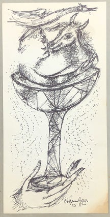 1953 holiday greetings card with surrealist original ink drawing signed