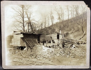 Item #H29706 1890s 8x6 photo miners near a makeshift coal tipple, western Pennsylvania....