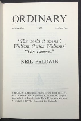 "The world it opens": William Carlos Williams' "The Descent" -- Ordinary No. 1, 1977
