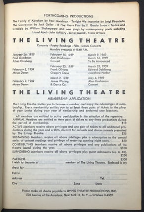 1959 program for the Living Theatre production of Many Loves by William Carlos Williams