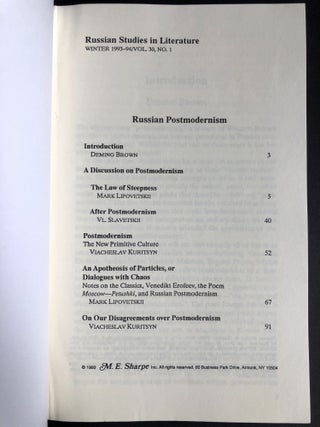 Russian Postmodernism: Russian Studies in Literature, Winter 1993-94