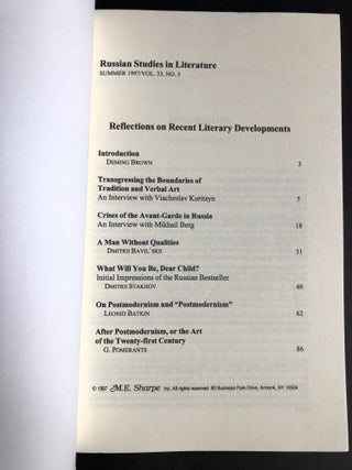Reflections on Recent Literary Developments: Russian Studies in Literature, Summer 1997