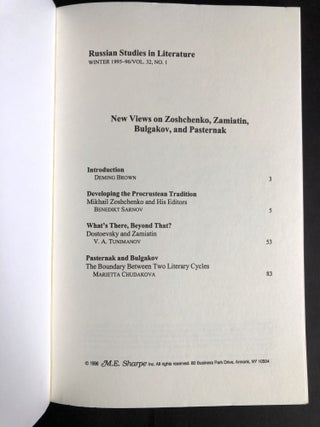 New Views on Zoshchenko, Zamiatin, Bulgakov, and Pasternak: Russian Studies in Literature, Winter 1995-96
