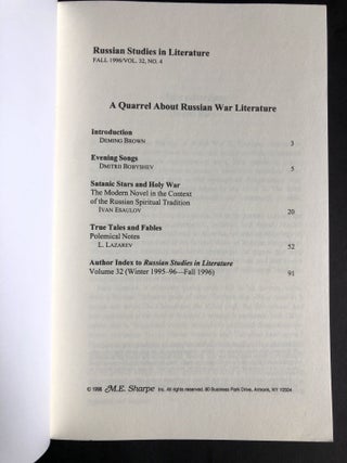 A Quarrel About Russian War Literature: Russian Studies in Literature, Fall 1996