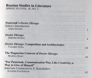 Pasternak's Doctor Zhivago: Russian Studies in Literature, Spring 2012