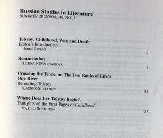 Tolstoy -- Childhood, War, and Death: Russian Studies in Literature, Summer 2012