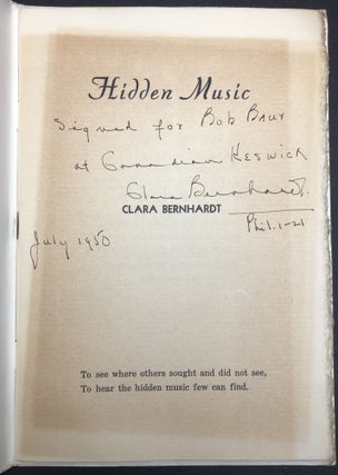 Hidden Music (Poems), inscribed and with two typewritten signed poems by her laid in