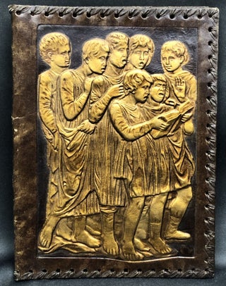 Item #H30170 1930s leather book folder with gilded relief of a choir of novitiates