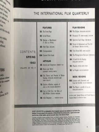 Sight and Sound, 8 issues: Winter 1961/1962 - Autumn 1963