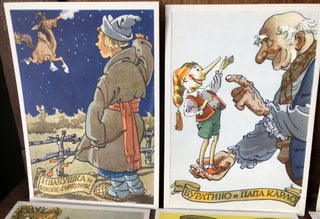 16 humorous cartoon postcards by Rotov printed in Kaliningrad, 1957