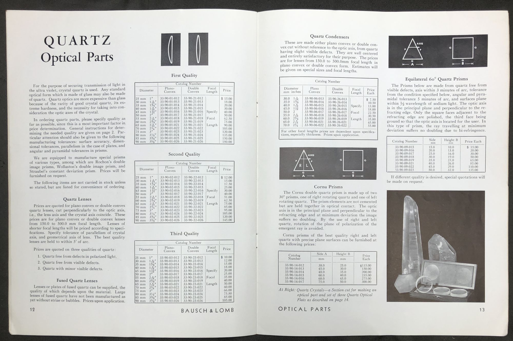 1939 Catalog D-10: Lenses, Prisms And Mirrors | Bausch, Lomb