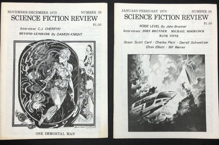 Item #H30368 Science Fiction Review nos. 28 & 29, November-December 1978; January-February 1979. C. J. Cherryh, John Brunner, Michael Moorcock, Robert Bloch, Orson Scott Card, Damon Knight.