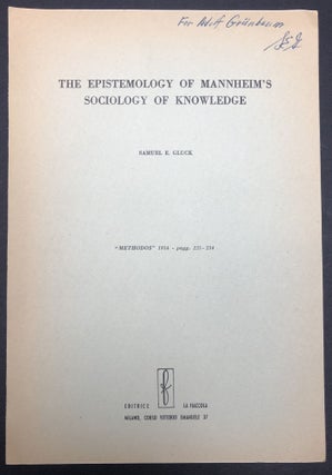 Item #H30401 The Epistemology of Mannheim's Sociology of Knowledge, inscribed to Adolf Grunbaum....