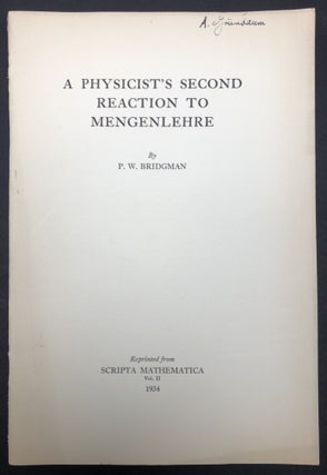 Item #H30413 A Physicist's Second Reaction to Mengenlehre (1934 offprint); Adolf Grunbaum's copy....
