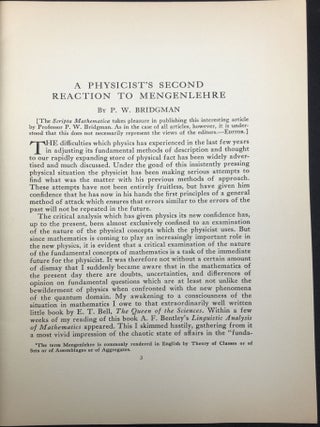 A Physicist's Second Reaction to Mengenlehre (1934 offprint); Adolf Grunbaum's copy