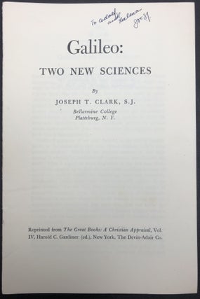 Item #H30439 Galileo: Two New Sciences, 1953 offprint inscribed to Adolf Grunbaum. Joseph T....