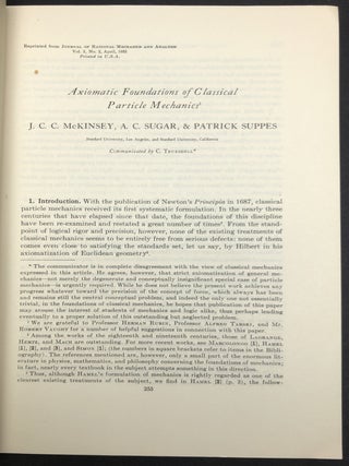2 1953 offprints: Transofrmations of Systems of Classical Particle Mechanics; Axiomatic Foundations of Classical Particle Mechanics