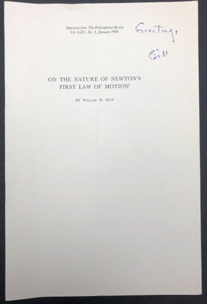 Item #H30451 On the Nature of Newton's First Law of Motion, 1956 offprint signed, Adolf Grunbaum...
