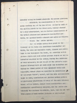 Signed 1919 agreement between Rinehart, Rex Beach and Samuel Goldwyn