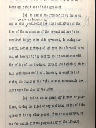 Signed 1919 agreement between Rinehart, Rex Beach and Samuel Goldwyn